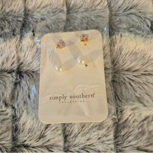 Simply Southern Gold Gem Pearl Stud Earrings